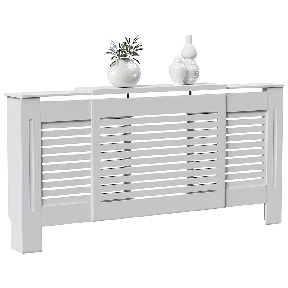 image 1 of Vida Designs Milton Radiator Cover Painted MDF Slatted Cabinet Extendable, White, 140-204cm