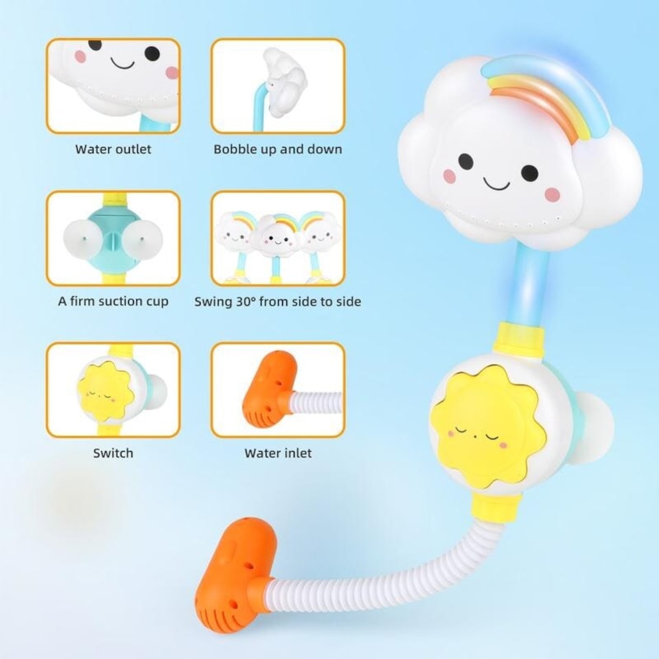 image 1 of Cloud Shower & Sprinkler Baby Bath Toy Set – Foldable Faucet with Shower Head, Fun Water Sprinkler for Toddlers, Safe & Interactive Bath Time Toy