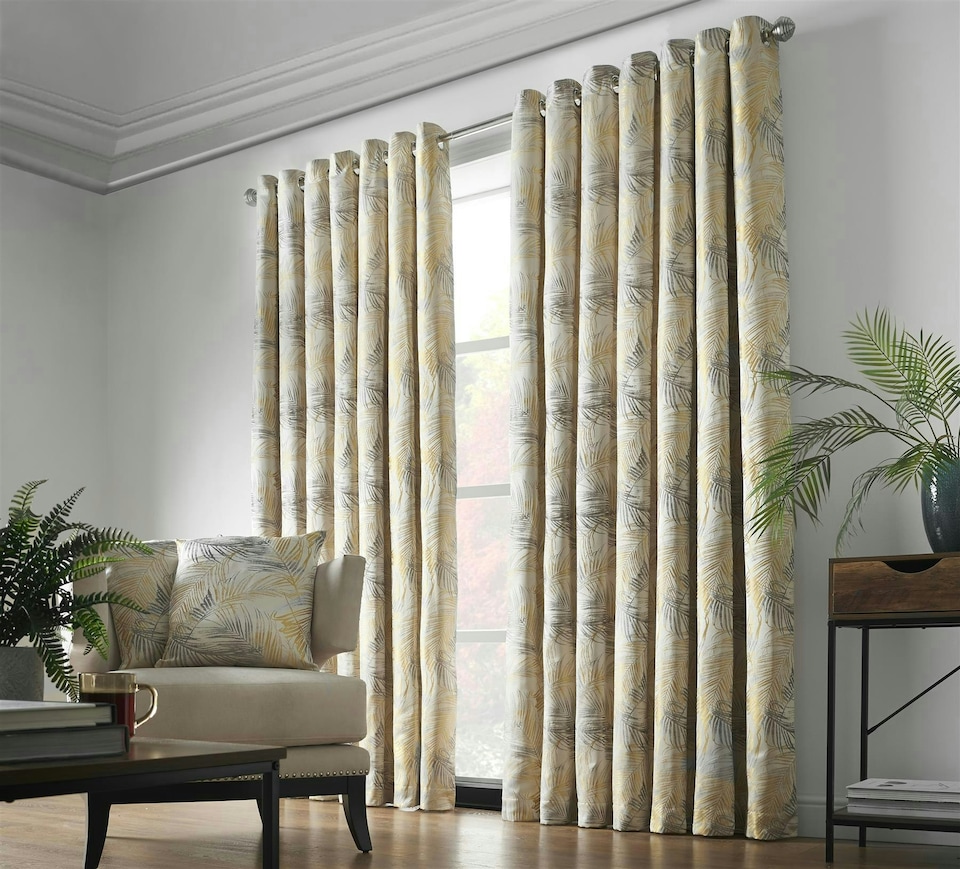 image 1 of Fij Ring Top Lined Curtains - 117cm x 229cm - Ochre/Silver