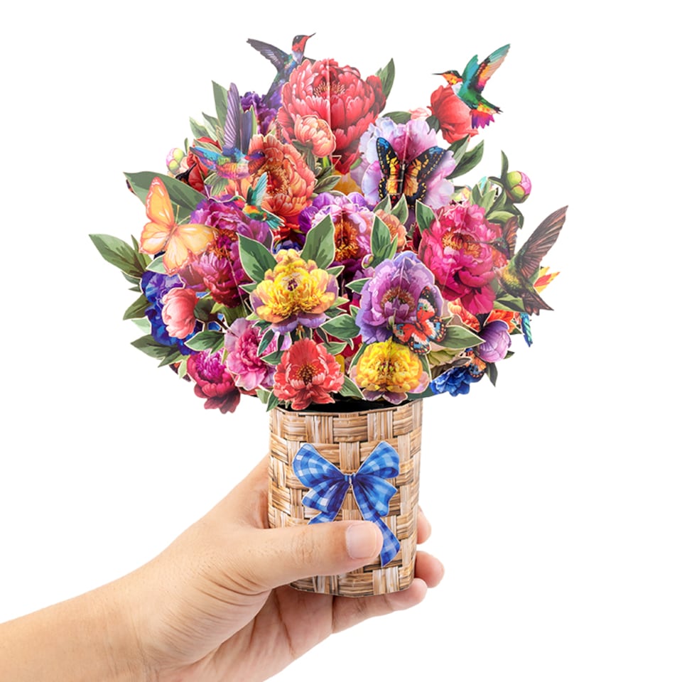 image 1 of Hummingbird Haven Basket of Blooms 3D Pop Up Card
