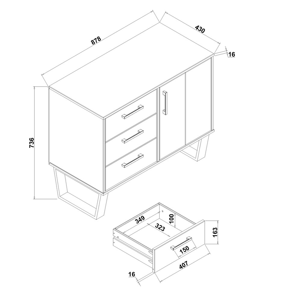 image 1 of Texas 1 Door 3 Drawer Sideboard in Antique Waxed Pine - Industrial Style with Metal Legs | Grey | Grey | One Size | 1