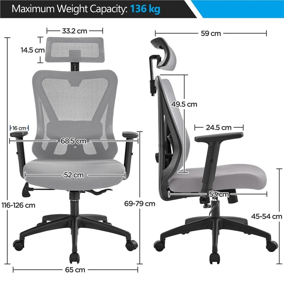 image 1 of Yaheetech High Back Mesh Office Desk Chair | Grey | Light Grey