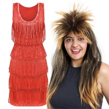 80s Pop Star Costume - Wig And Dress Red | 2XL