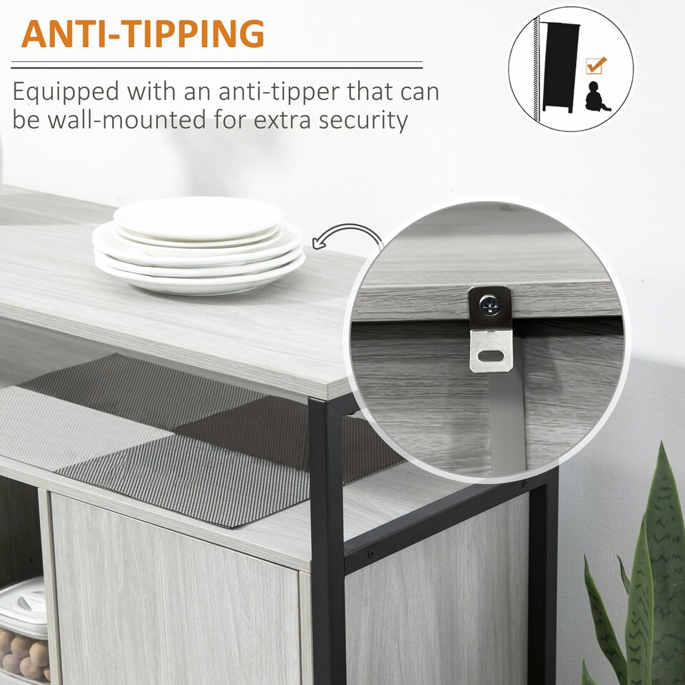 image 1 of HOMCOM Modern Sideboard Storage Cabinet with Adjustable Shelves Light Grey Grey | Black