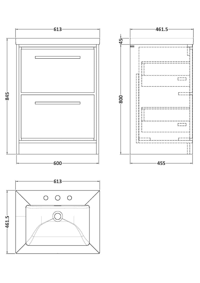 image 1 of Balterley Modern Bathroom 2 Soft Close Drawer Floor Standing Vanity Unit Fireclay Basin | Grey | Monument Grey | 845 x 613 x 462mm