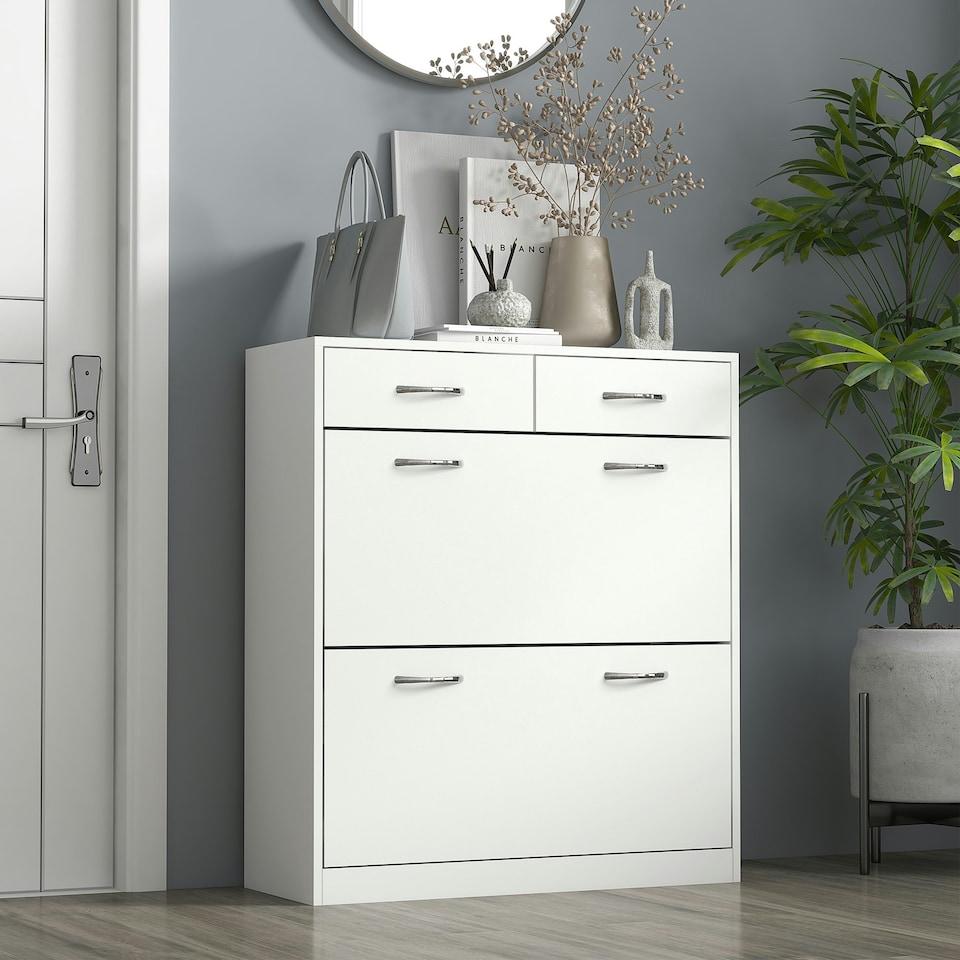 image 1 of HOMCOM Slim Shoe Cabinet with 2 Flip Drawers for 12 Pairs of Shoes