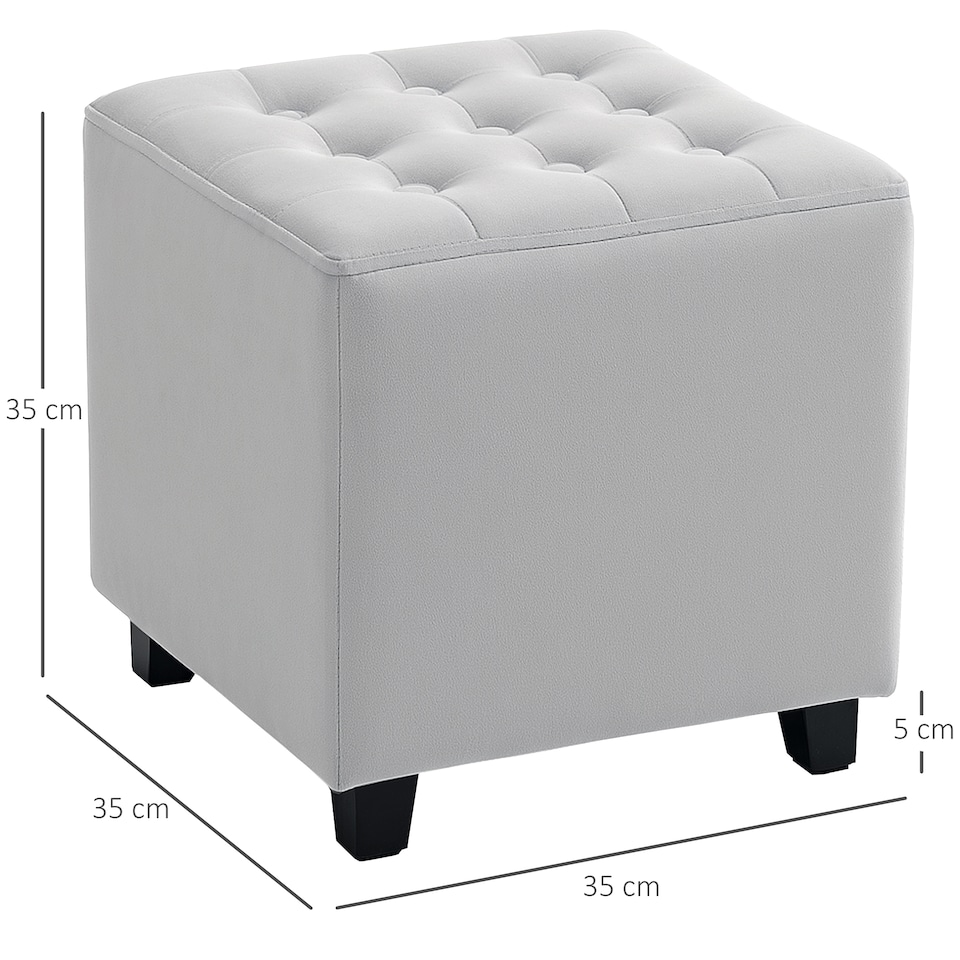 image 1 of HOMCOM Small Footstool Ottoman, Velvet Footrest, Square Foot Stool with Rubber Wood Legs and Padded Seat for Living Room, Bedroom, Entryway, 35 35 35cm, Light Grey | Grey