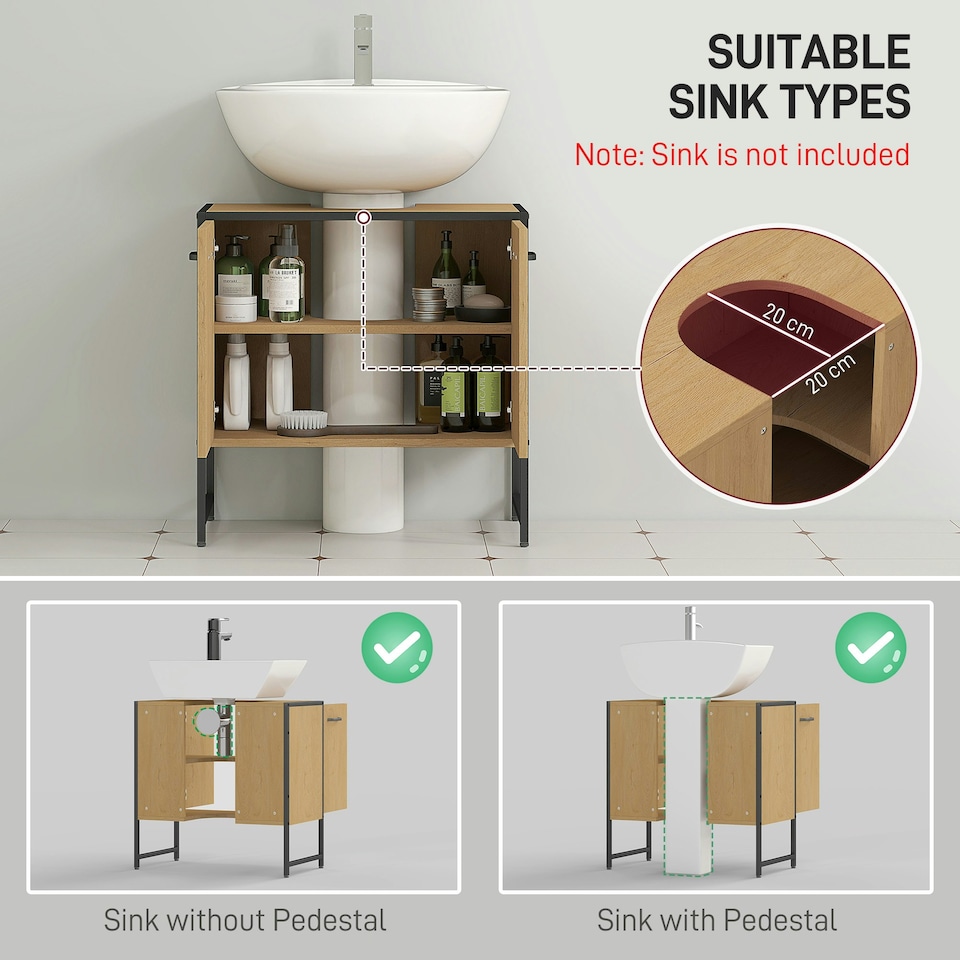 image 1 of HOMCOM Bathroom Under Sink Cabinet for Basin without or with Pedestal Nature Brown | Black