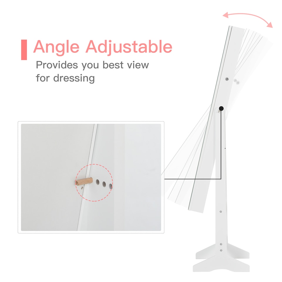 image 1 of HOMCOM Jewelry Cabinet Standing Mirror Full Length Makeup Lockable Armoire Storage Organizer White