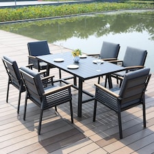 Aluminium Garden Dining Set with Cushions for 6 People, Luxury Outdoor Furniture (Grey)
