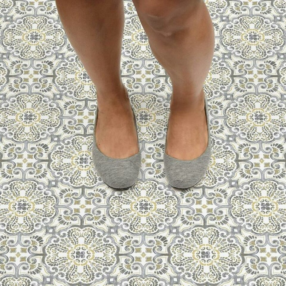 image 1 of Fine Decor Floorpops Vinyl Floor Tiles (Pack of 10) - Grey/Beige - 30cm x 30cm x 0.1cm Grey | 30cm x 30cm x 0.1cm