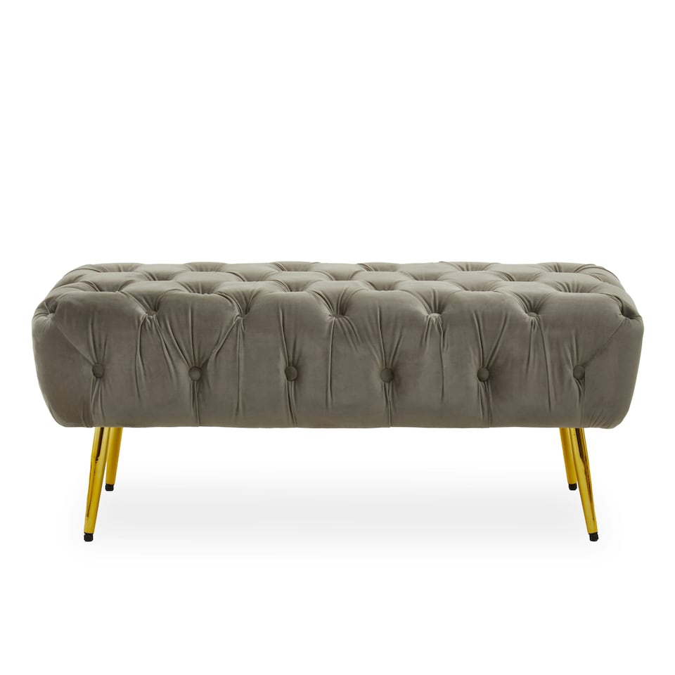 image 1 of Interiors by Premier Grey Velvet Footstool Bench, Ottoman Footstool with Soft Upholstery, Gold Finish Leg Velvet Pouffe for Home