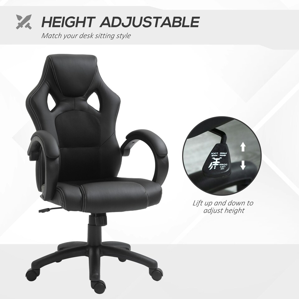 image 1 of Vinsetto Racing Gaming Chair, PU Leather Swivel Office Gamer Chair Black