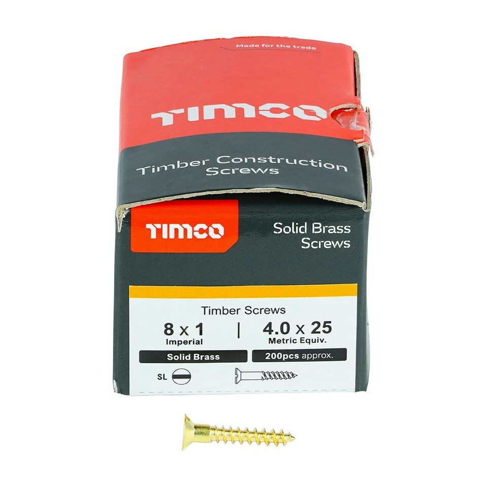 image 1 of Timco - Solid Brass Timber Screws - SLOT - Countersunk (Size 8 x 1 - 200 Pieces)