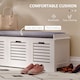 image 4 of HOMCOM Shoe Bench, Linen-look Shoe Storage Bench with 3 Drawers, Removable Seat Cushion and Slatted Doors for Hallway Entryway, White | White | White
