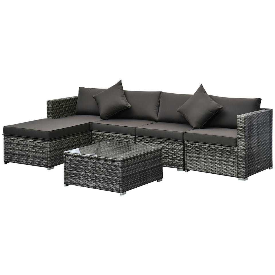 image 1 of 6pc Outsunny Deluxe Rattan Furniture Set- Grey Garden Furniture Set