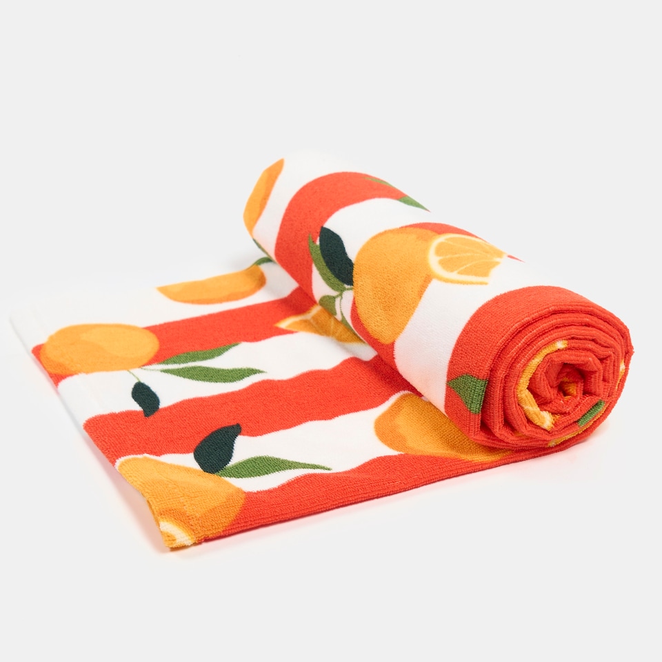 image 1 of OHS Vertical Stripe Soft Absorbent Quick Drying Travel Holiday Summer Beach Bath Towel Orange | One size