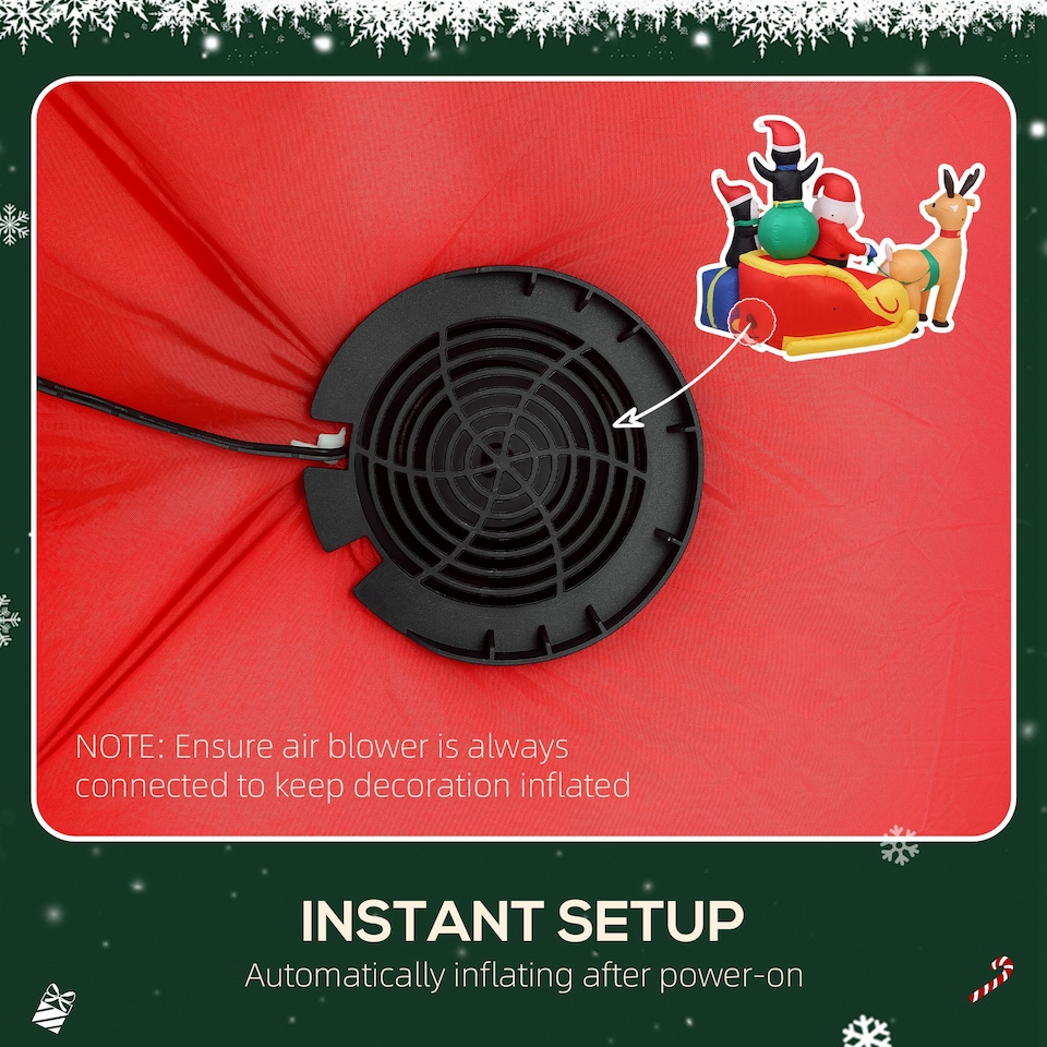 image 1 of Outsunny 6ft Christmas Inflatable Santa on Sleigh with Reindeer and Penguin, Outdoor Christmas Blow Up Decoration with Built-in LED Lights for Garden, Indoor Outdoor Home Decor