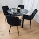 image 2 of Round Black Glass Dining Table Set with 4 Black Velvet Chairs Modern Dining Room Furniture
