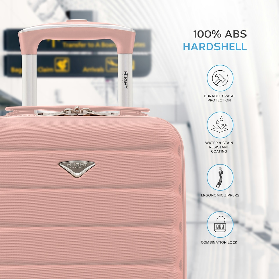 image 1 of Flight Knight Lightweight 2 Wheel ABS Hard Case Suitcases Cabin Carry On Hand Luggage 100+ Airlines Approved - Wizz, Ryanair & easyJet Free Carry On 40x30x20cm | Pink | Rose | Cabin Bag
