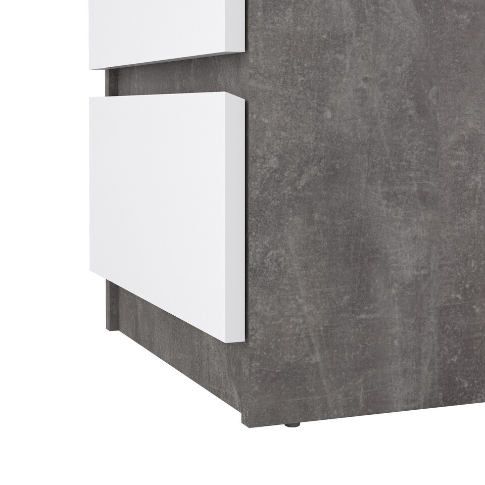 image 1 of Naia Bedside 3 Drawers in Concrete and White High Gloss