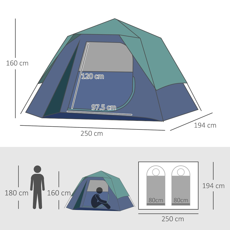 image 1 of Outsunny Family Pop-Up Camping Tent W/ Removable Waterproof Rainfly, Storage Bag