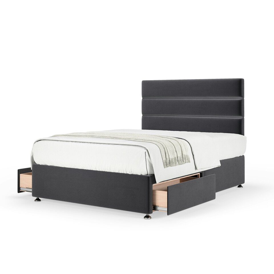 image 1 of Signature Platinum 2000 Pocket Sprung Graphite Plush Velvet 2 Drawer Divan Set And Milan Headboard Small Double