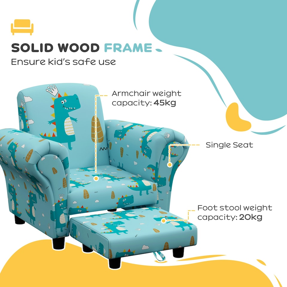 image 1 of AIYAPLAY 2 Piece Kids Sofa Set with Dinosaur Design, for Nursery 