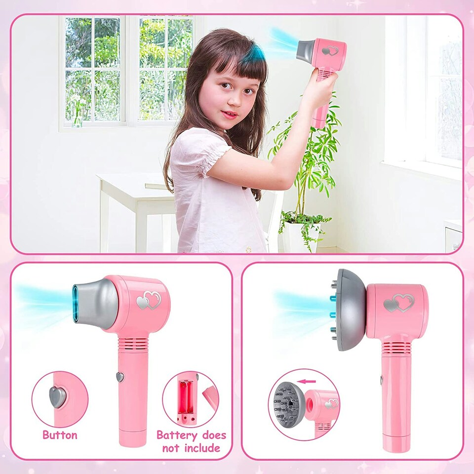 image 1 of 35-Piece Pretend Makeup & Hairdressing Set for Girls – Beauty Salon Role Play Kit with Toy Hairdryer, Mirror & Makeup – Portable Bag Included
