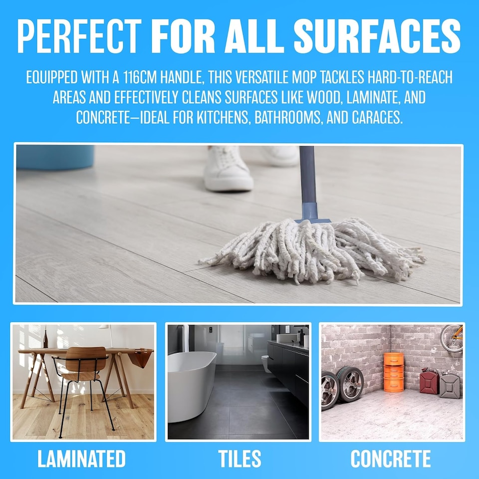 image 1 of Cotton Floor Mop Super Absorbent Cotton Mop Head 116cm Metal Handle