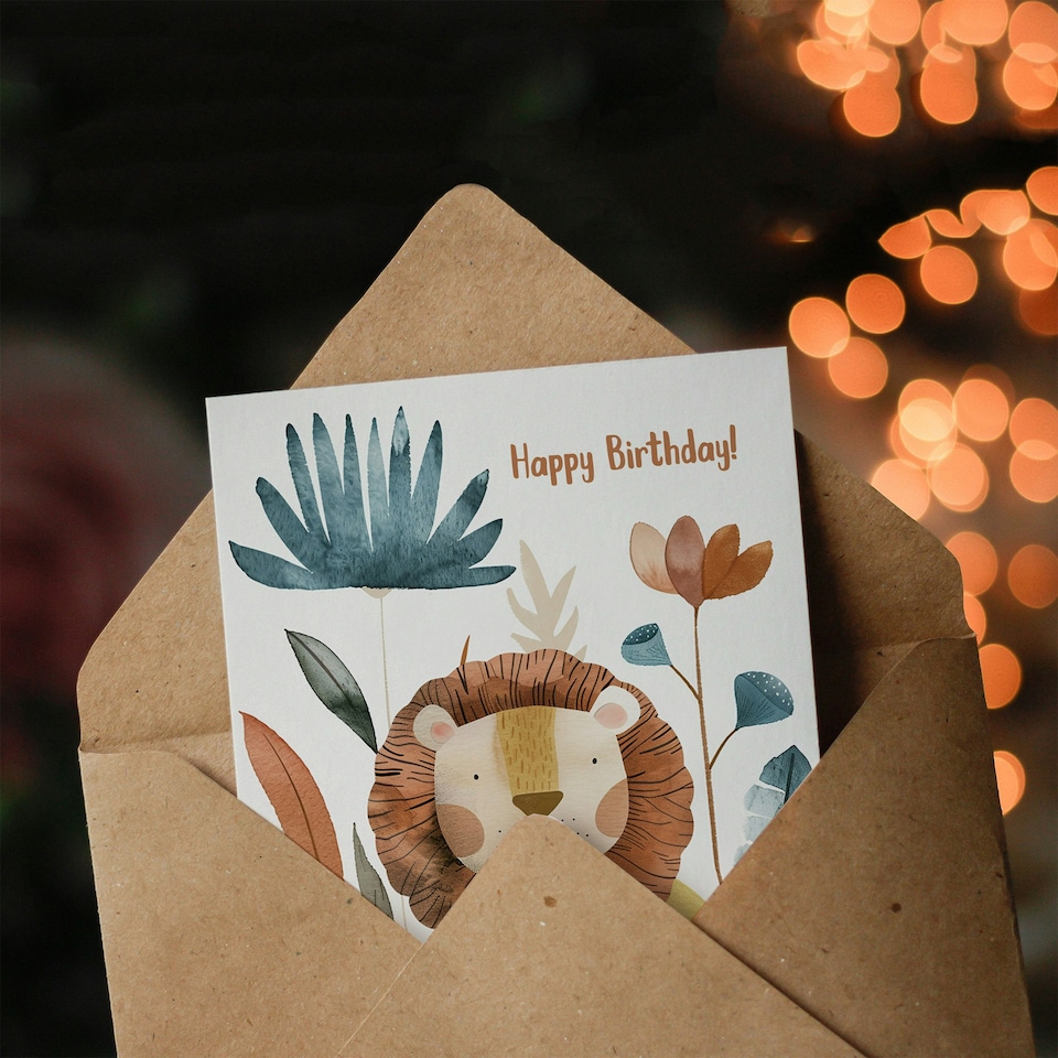 image 1 of Cute Safari Jungle Plants Illustration Girl Daughter Son Birthday Card