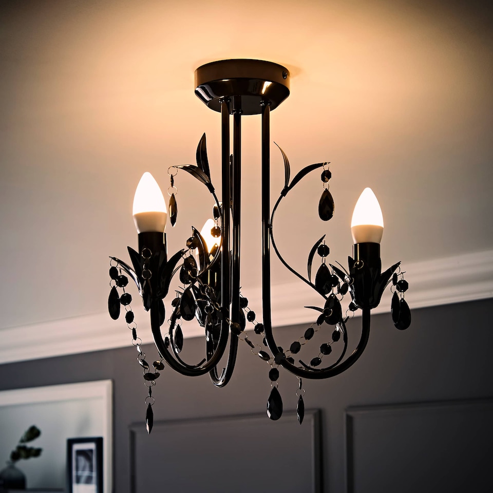 image 1 of ValueLights Odelia 3 Way Black Ceiling Light Chandelier and Bulbs