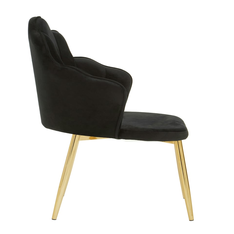 image 1 of Interiors by Premier Black Velvet Dining Chair, Durable & Adjustable Velvet Office Chair, Backrest Accent Chair with Gold Legs
