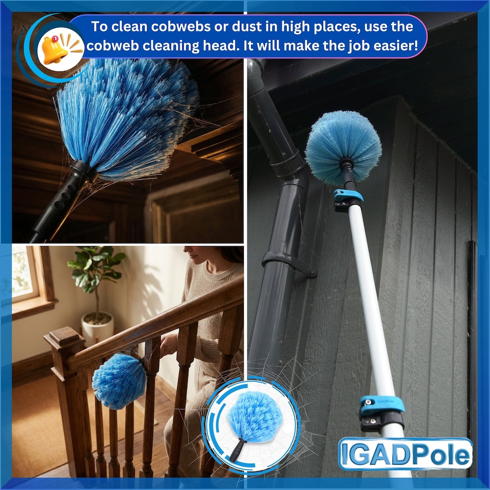 image 1 of IGADPole 6m(20ft) Washing Kit: Water-fed Brush, Cobweb Duster and 10”(25cm) Squeegee and Soap Dispenser, with 5-Stage Telescoping Pole 5-20ft(6m) Pole