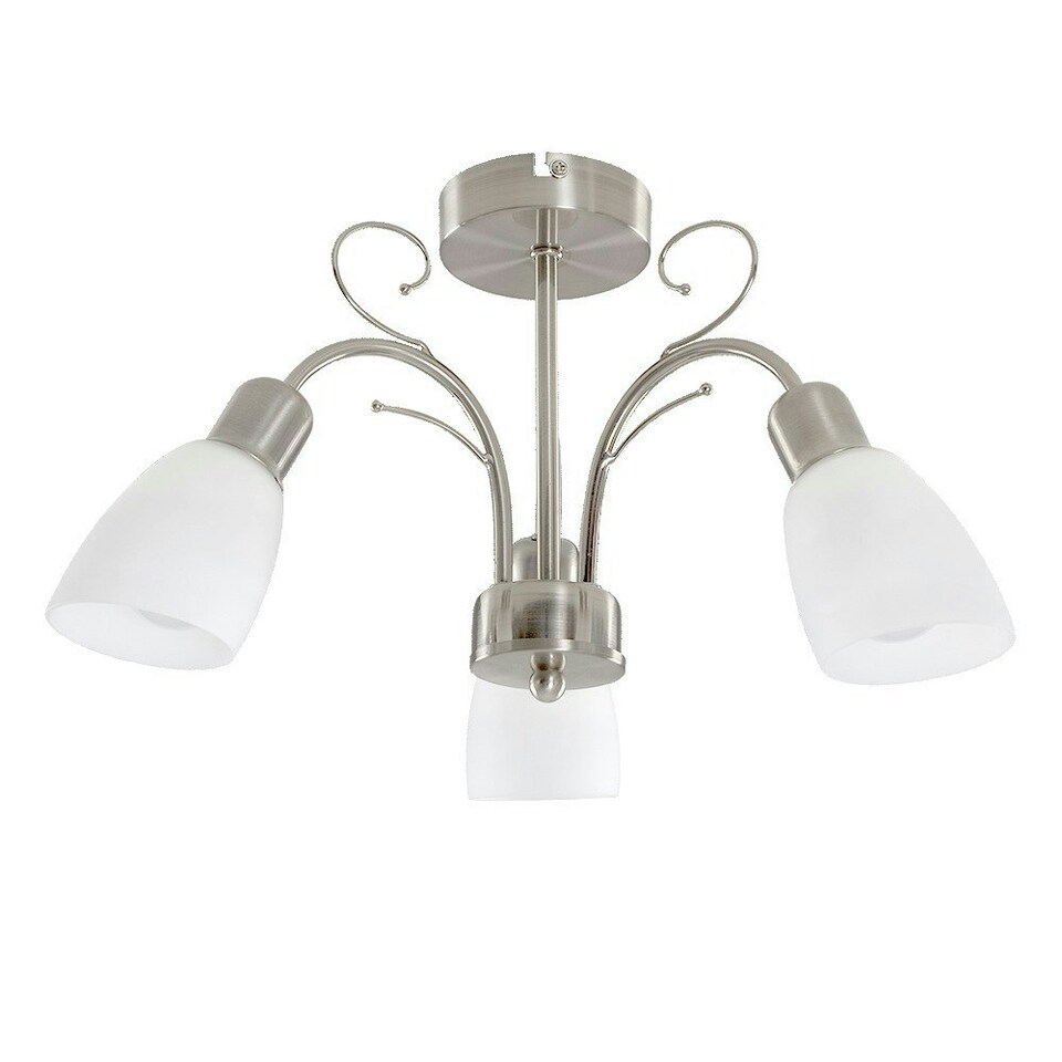 image 1 of ValueLights Newlyn Brushed Silver Semi-Flush Light and E14 Golfball LED 4W Warm White 3000K Bulb