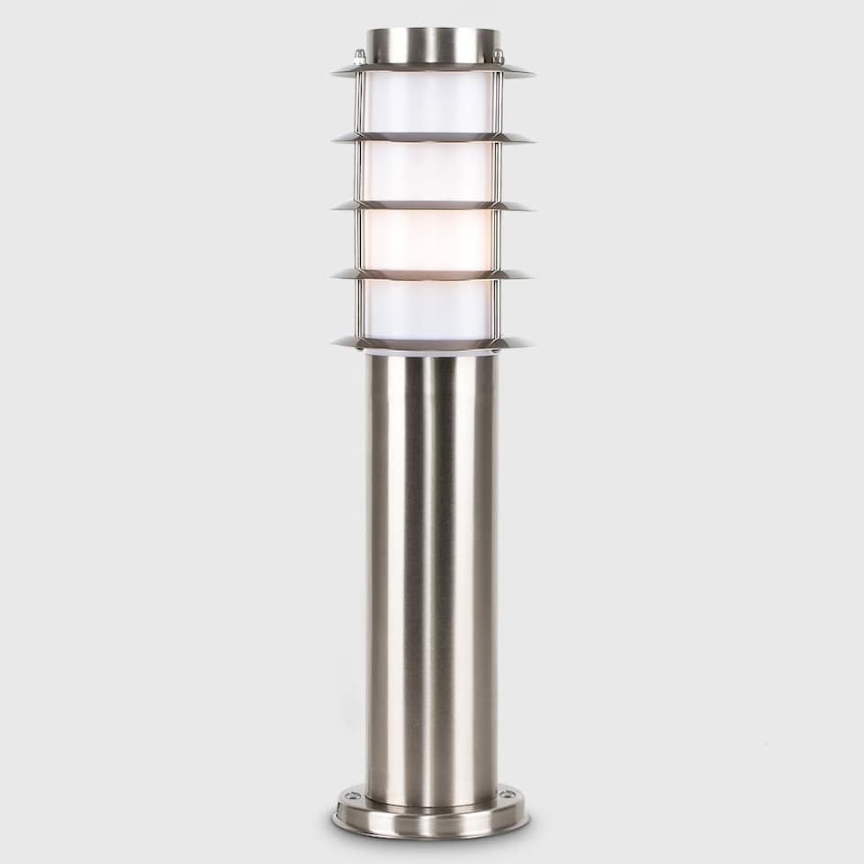 image 1 of ValueLights Wharf Pair Silver Outdoor Bollard Lights and Warm White Bulb