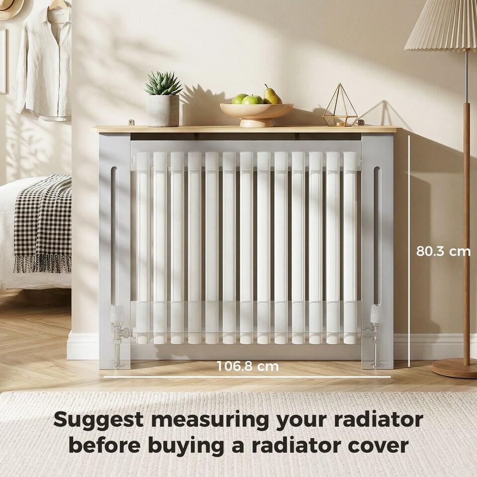 image 1 of HOMCOM Radiator Cover Painted Slatted MDF Cabinet Lined Grill 112x19x81cm
