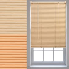 FURNISHED Wood Effect PVC Trimmable 25mm Slat Venetian Window Blinds | Cream | Natural | (W) 110cm x (L) 150cm