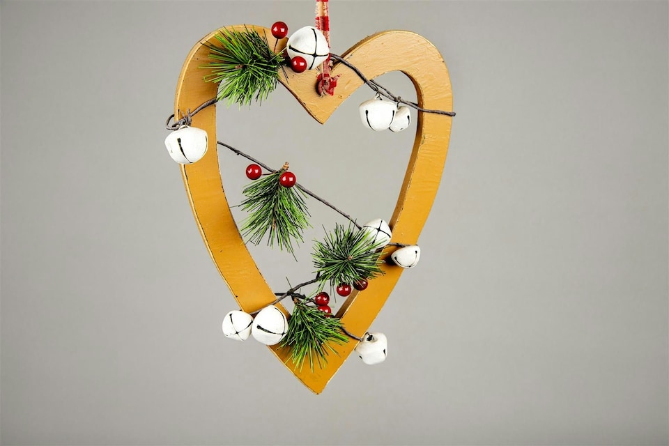 image 1 of 23cm Light Brown Heart Hanging Decorations | Gold