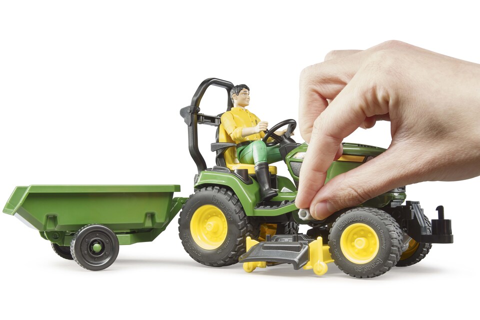 image 1 of Bruder bworld John Deere Lawn tractor with trailer and gardener Farm Tractor Model
