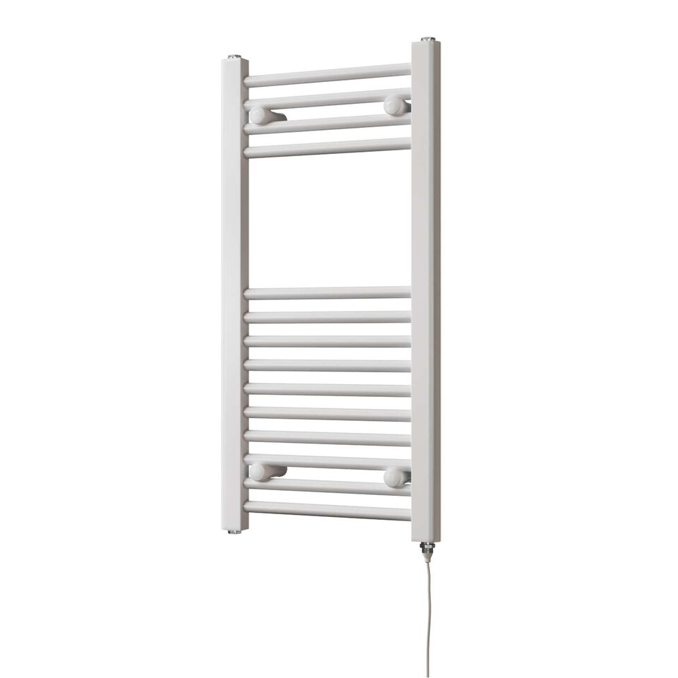 image 1 of Zennor Straight Electric Towel Rail Standard Heated Bathroom Radiator - White (H) 800mm x (W) 400mm - 200W