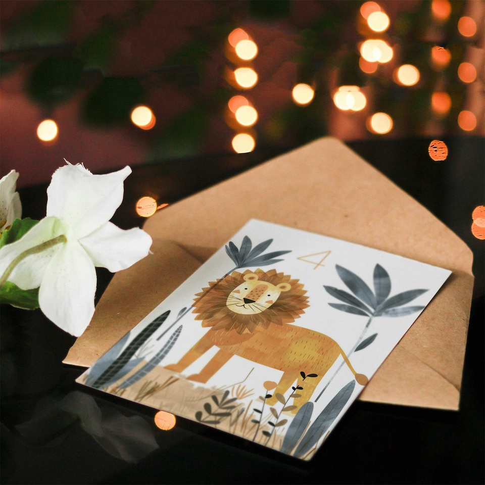 image 1 of Cute Jungle Fun Drawing Kids Age 4 Year Old Child Kids 4th Birthday Card