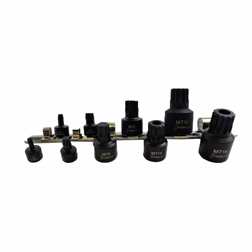 image 1 of 9pc Stubby Impact Triple Square Tamperproof Bit Sockets Spline 1/4" 3/8" 1/2"