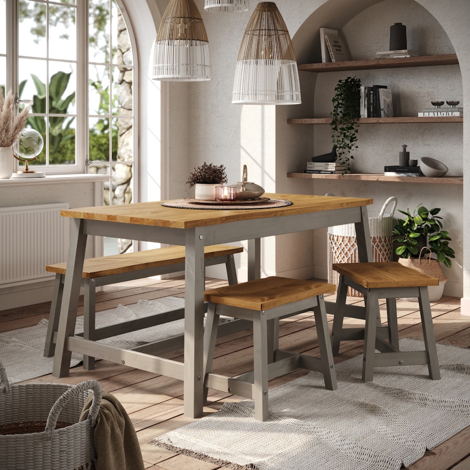 image 1 of Corona Live Edge Large Dining Table - Solid Wood with Rustic Natural Edge, Durable Wax Finish and Timeless Design | Grey | Grey | Large | 1