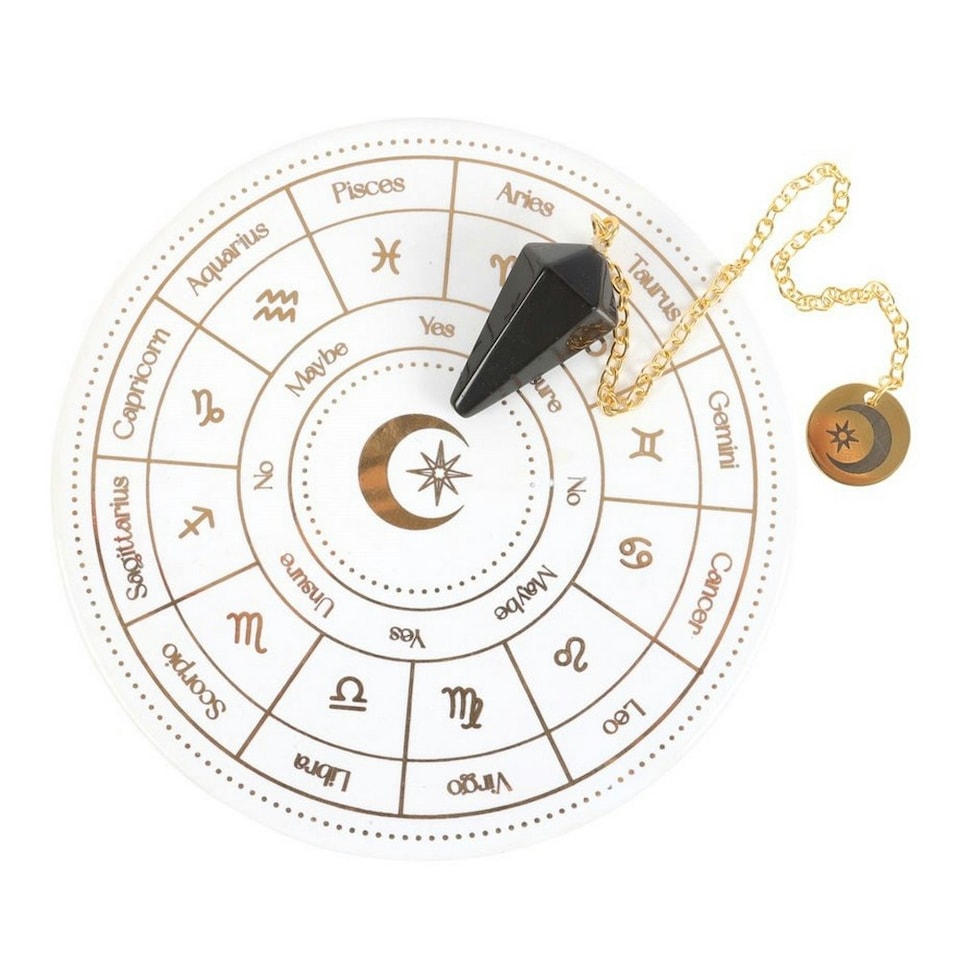 image 1 of Something Different Astrology Wheel Pendulum Divination Kit - White/Black/Gold - One Size