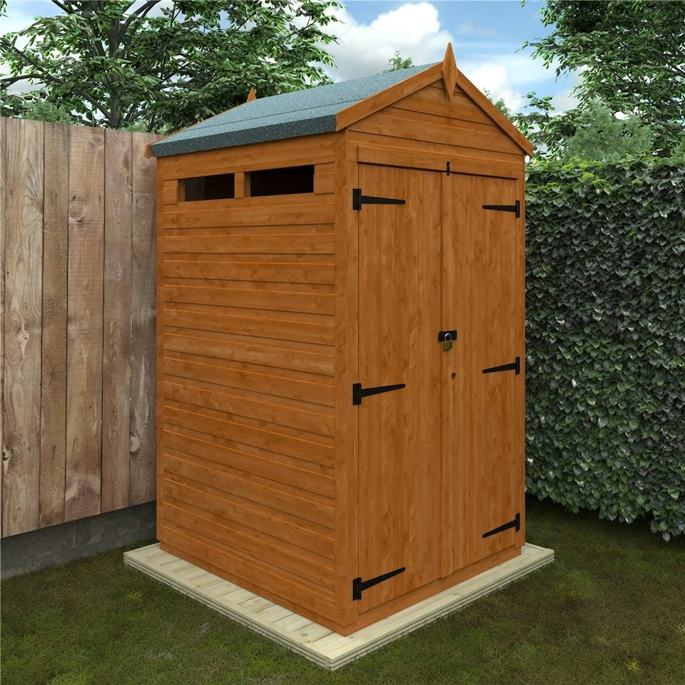 image 1 of 4 x 4 (1.23m x 1.15m) Wooden T&G Double Doors Security Garden APEX Shed (12mm T&G Floor and Roof) (4ft x 4ft) (4x4)