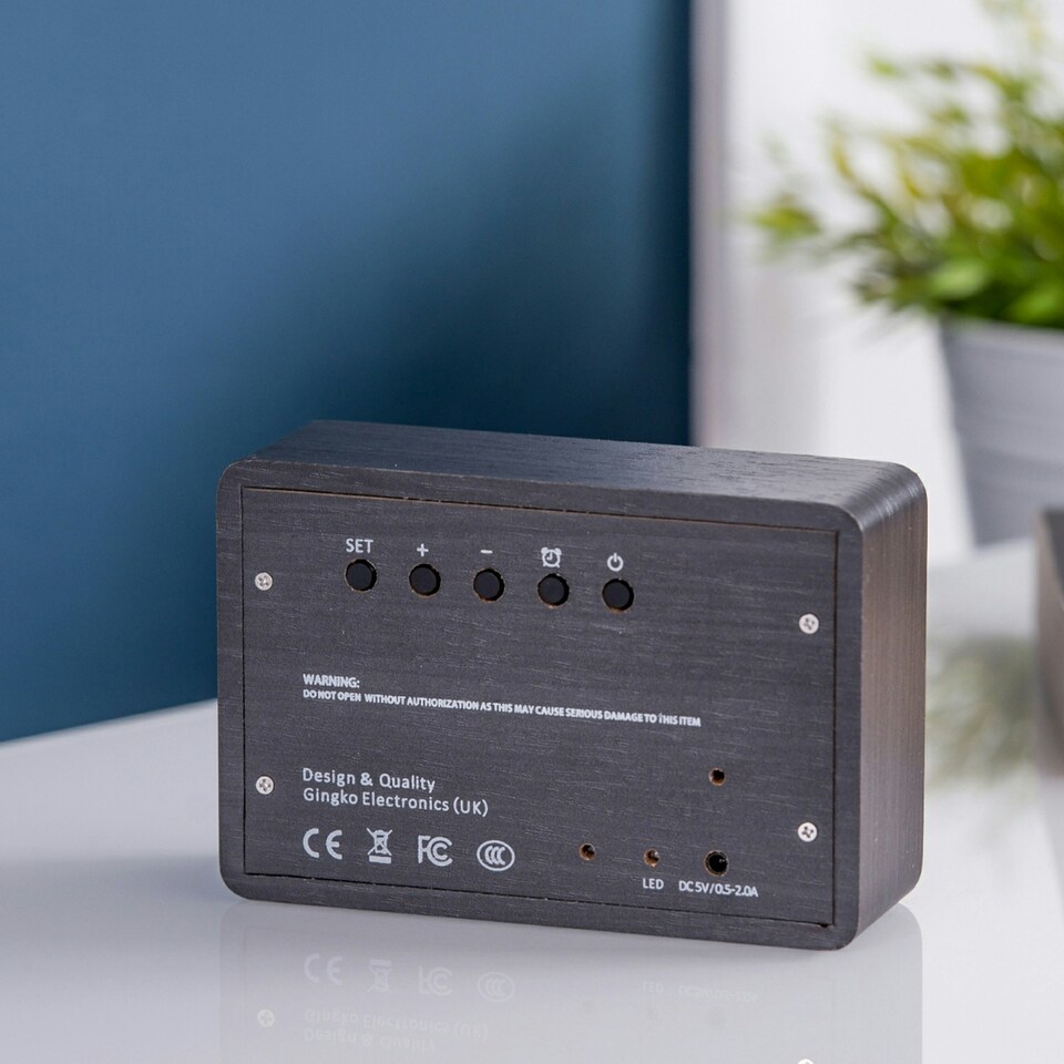 image 1 of Gingko Design Brick Click Clock Black with White LED