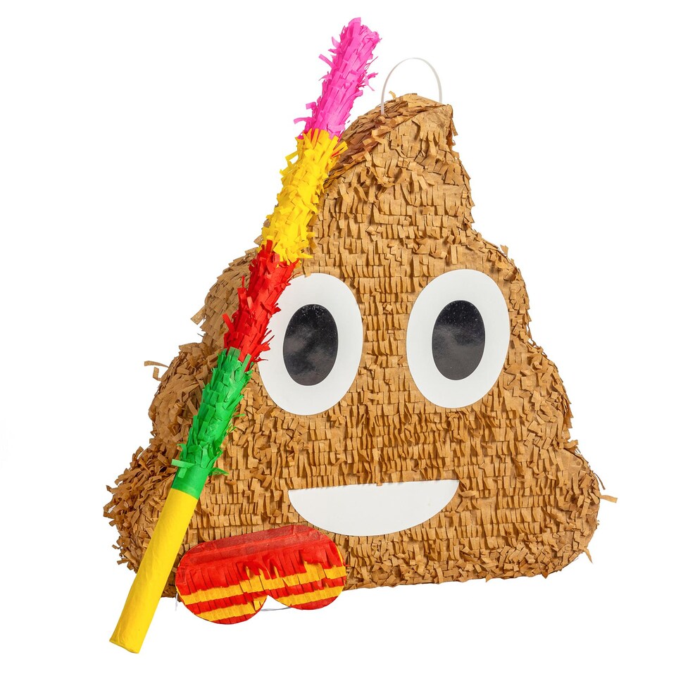 image 1 of Pinatas Poop Emoji Cardboard Pinata, Stick and Blindfold Set - W45cm x D10cm x H45cm - Brown