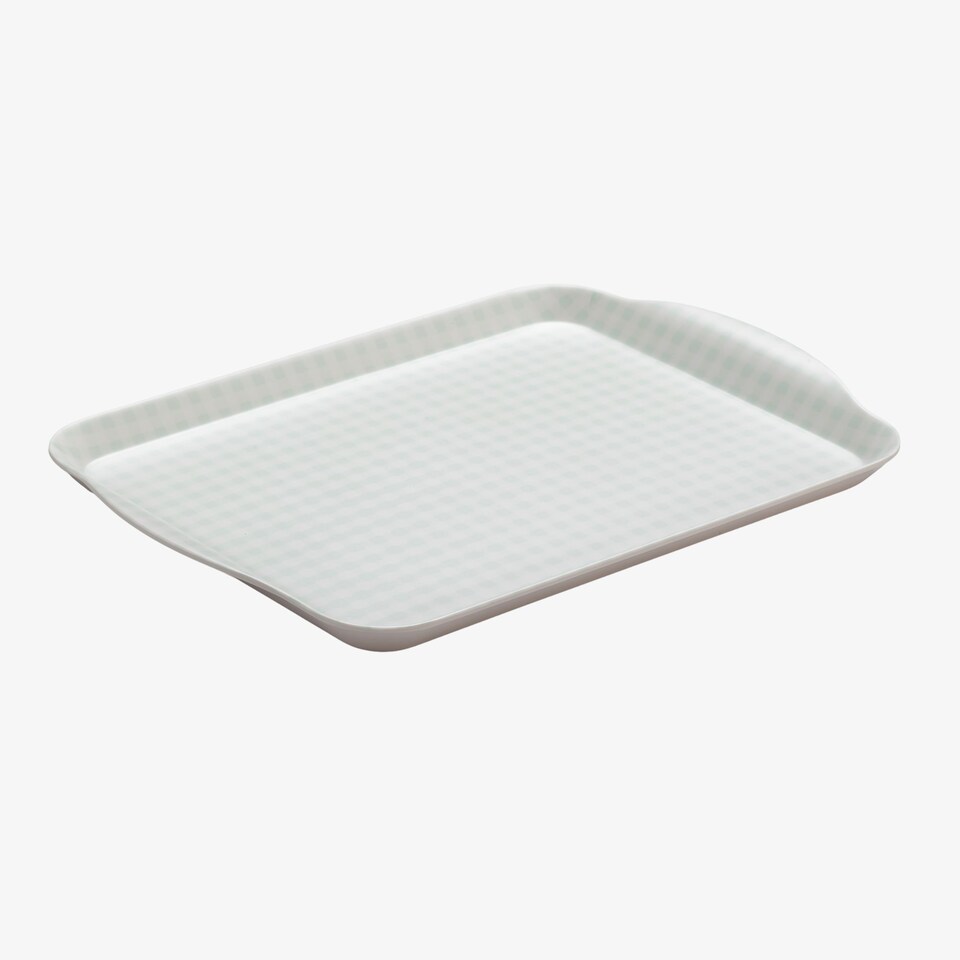 image 1 of Zeal Melamine Small Serving Tray, Gingham Pattern, 25 x 19cm, Sage Green