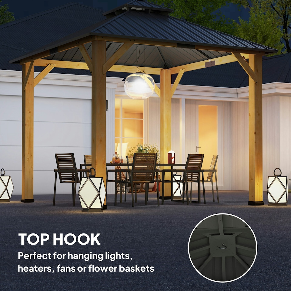image 1 of Outsunny 3x(3)M Double-Tier Hardtop Gazebo, Outdoor Patio Shelter